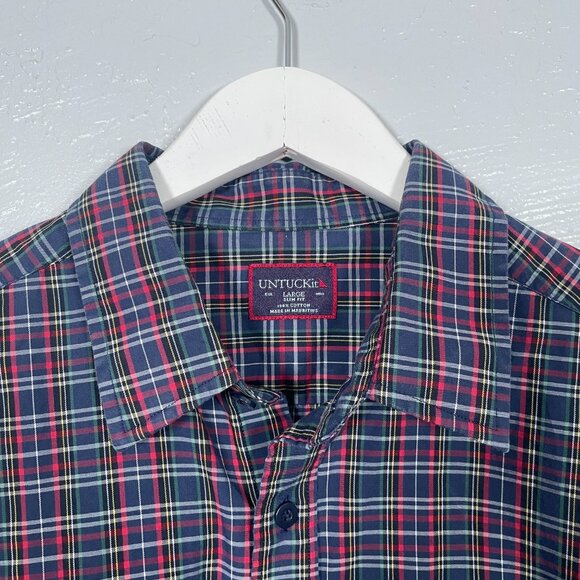 UNTUCKit Men L Walker Road Blue Red Plaid Long Sleeve Button Up Shirt Slim Fit - Picture 4 of 9